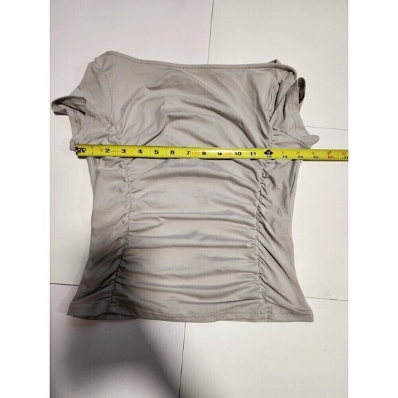 Shein Womens Light Grey Side Rouched Short Sleeve Shirt Size Small - Picture 7 of 8